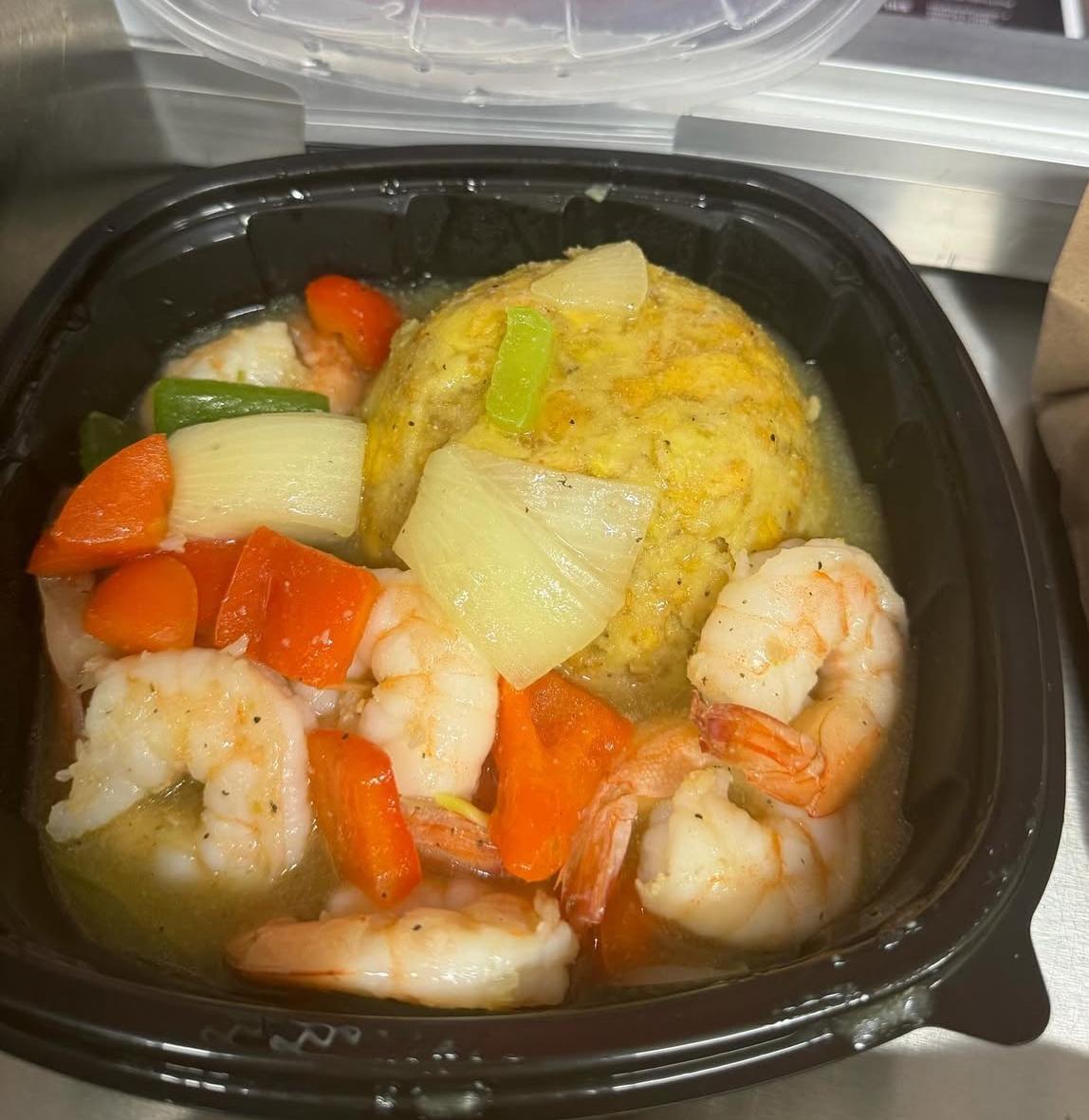 Mofongo with shrimp in garlic sauce